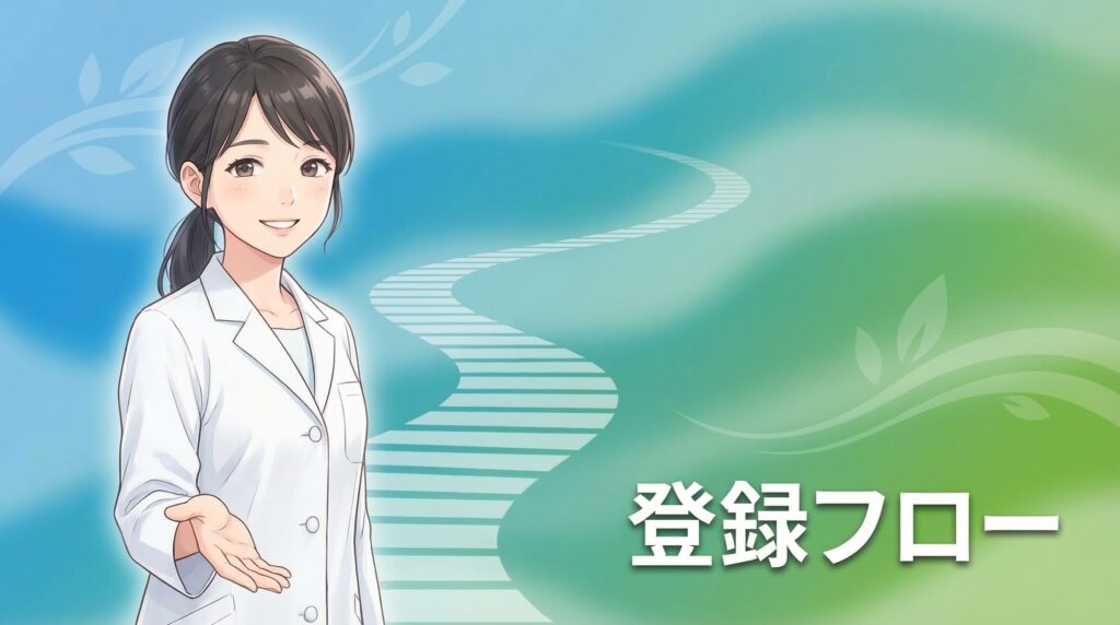 登録の流れを案内する薬剤師