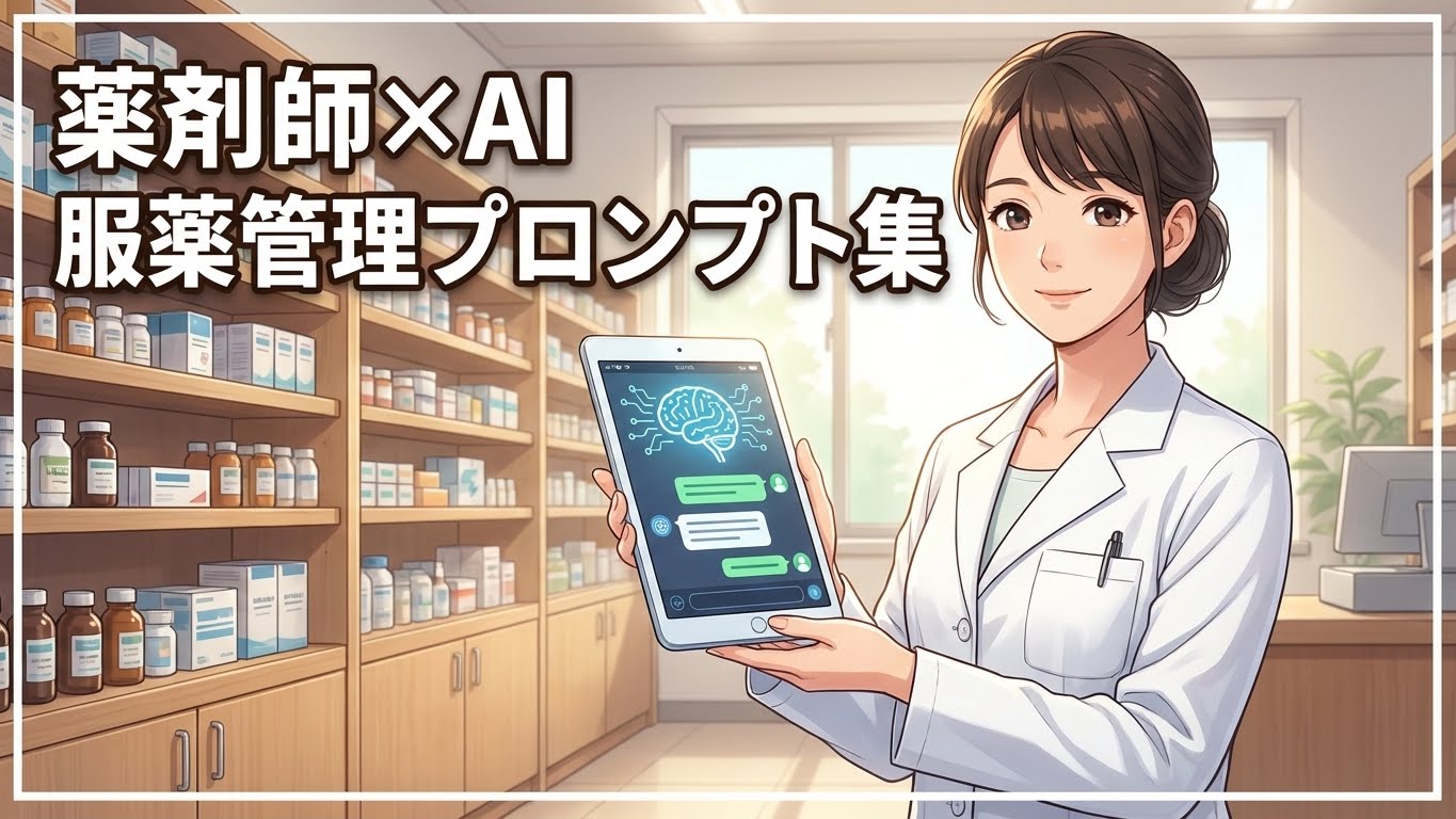 薬剤師がAIタブレットを持ち服薬管理業務を効率化するイメージ