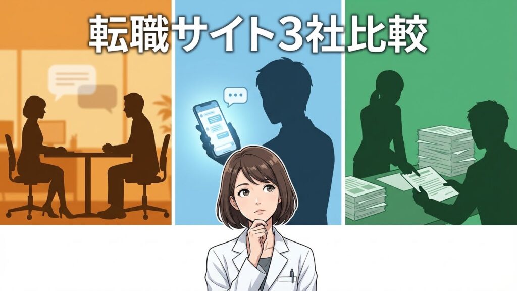 薬剤師転職サイト3社の特徴を比較したイラスト