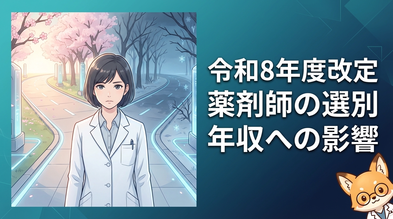 令和8年度診療報酬改定で薬剤師のキャリアが分岐するイメージ