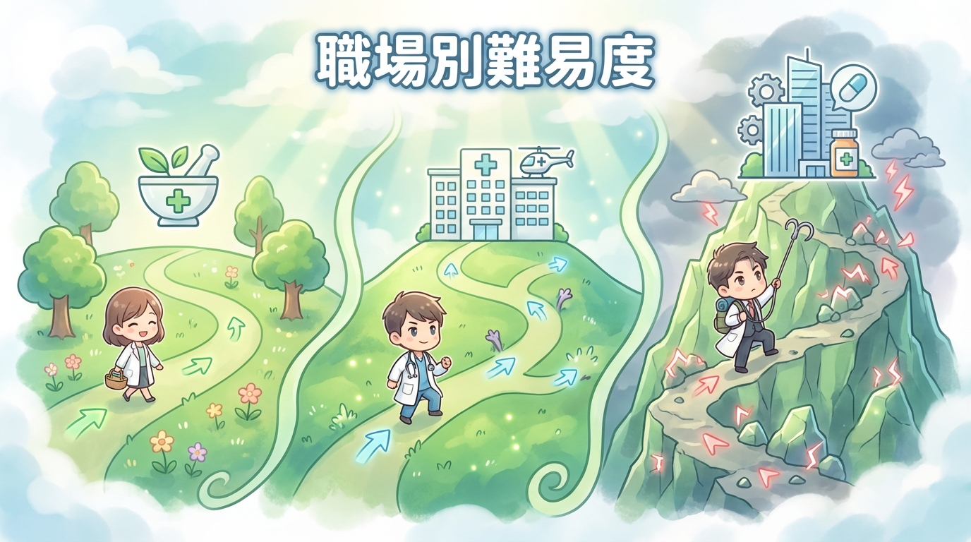 職場ごとの転職難易度を比較するイメージ