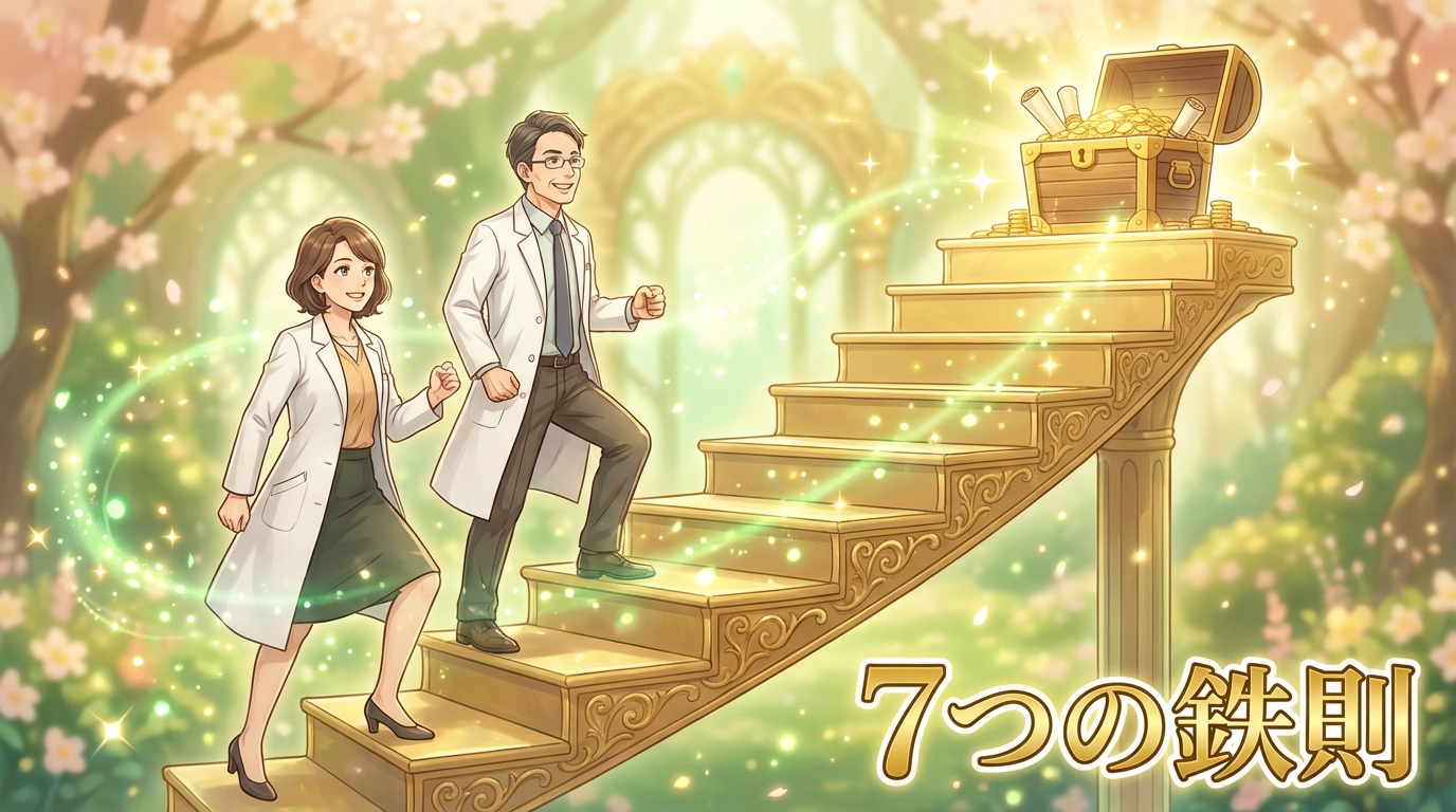 成功への7つのステップを描いたイラスト