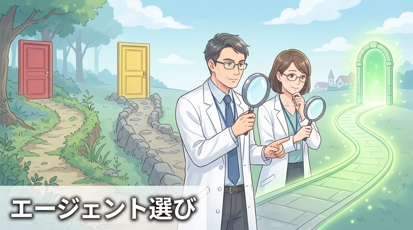 適切なエージェントを選ぶ様子のイラスト