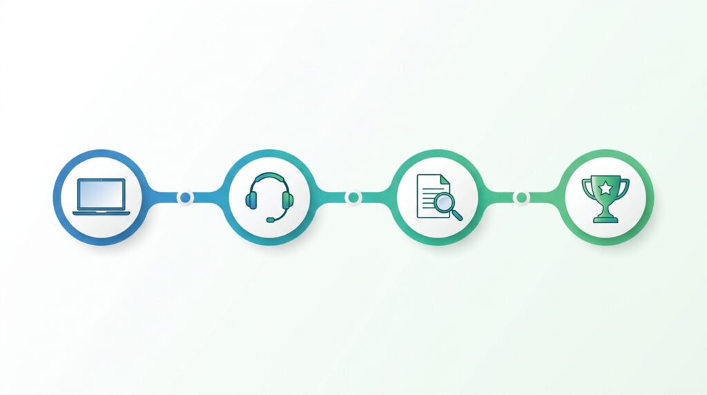 登録から内定までの4ステップを示すアイコン型のロードマップ